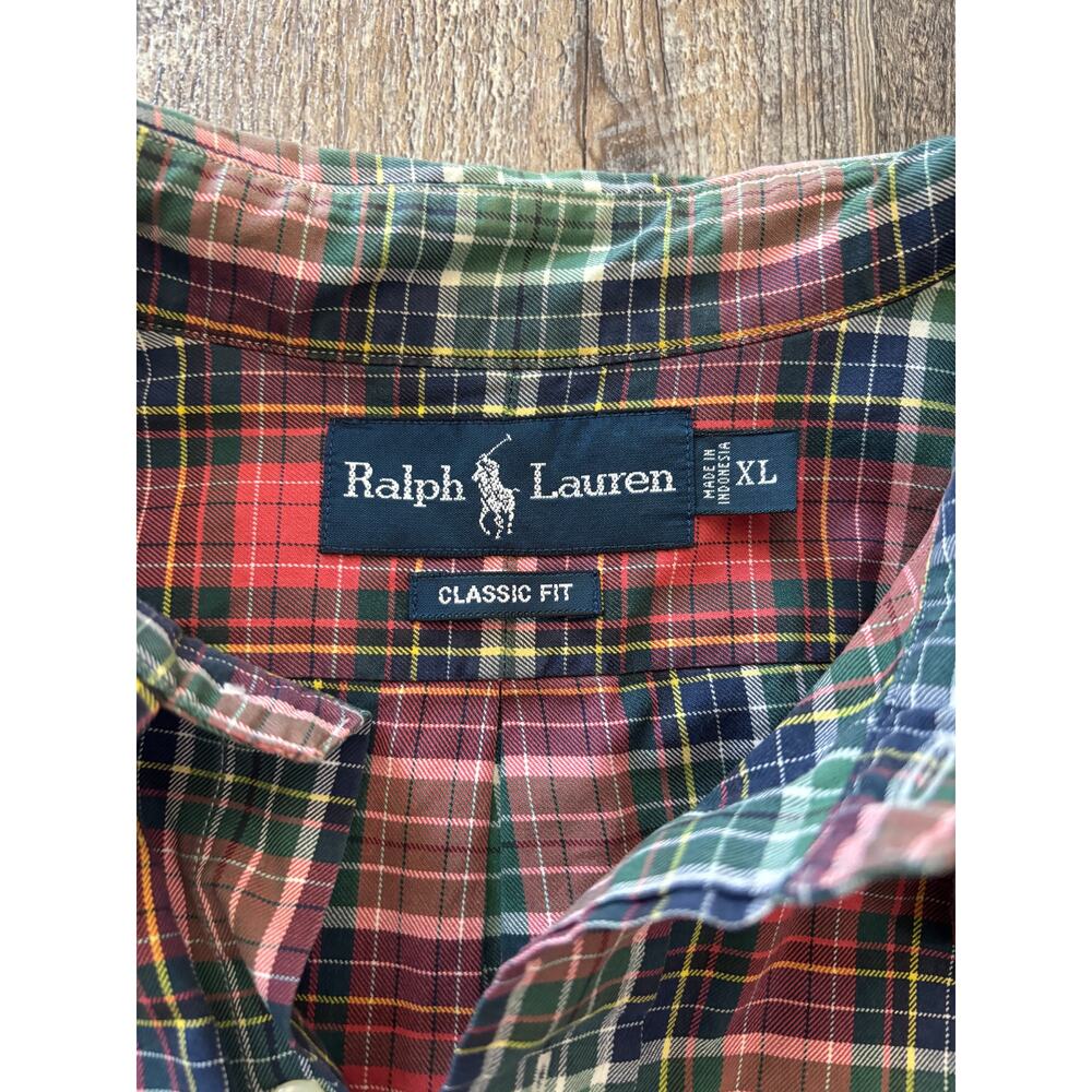 Polo Ralph Lauren Plaid Button Down Shirt Mens XL Classic Fit Red Green Tartan - Picture 2 of 6